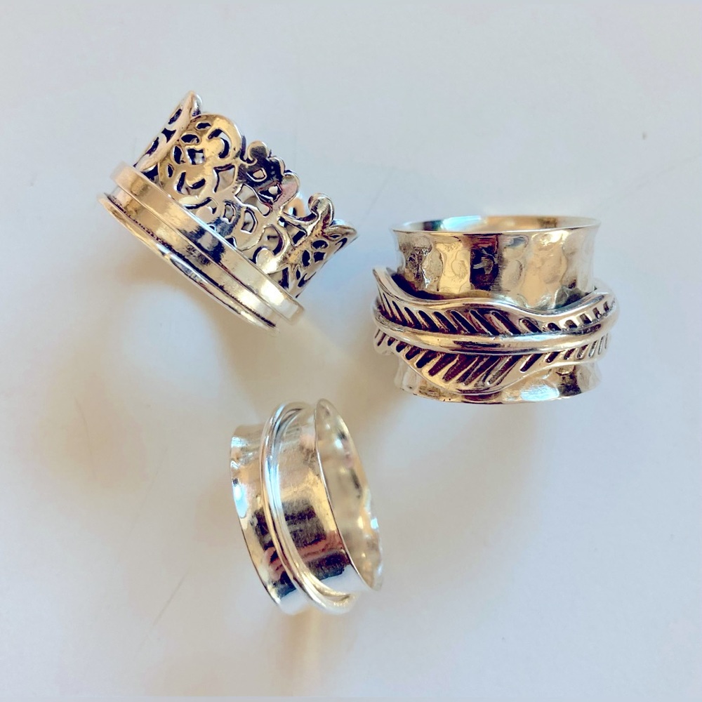 Set of 3 anxiety, spinner Sterling silver rings, brand new